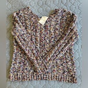NWT Hem & Thread marled chenille cable knit sweater w/ crisscross back - size L